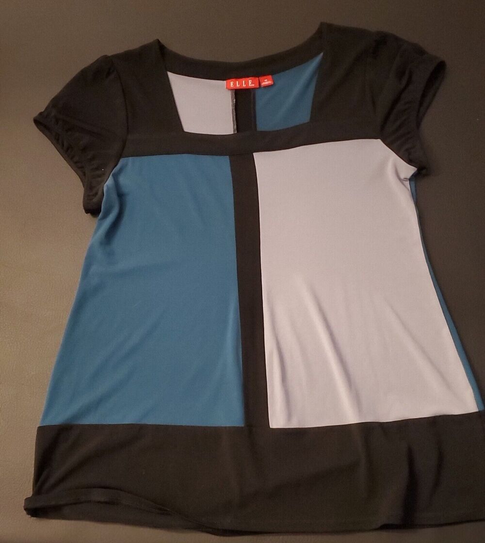 Elle women's L COLORBLOCK Tshirt, Teal Black Tunic, Soft